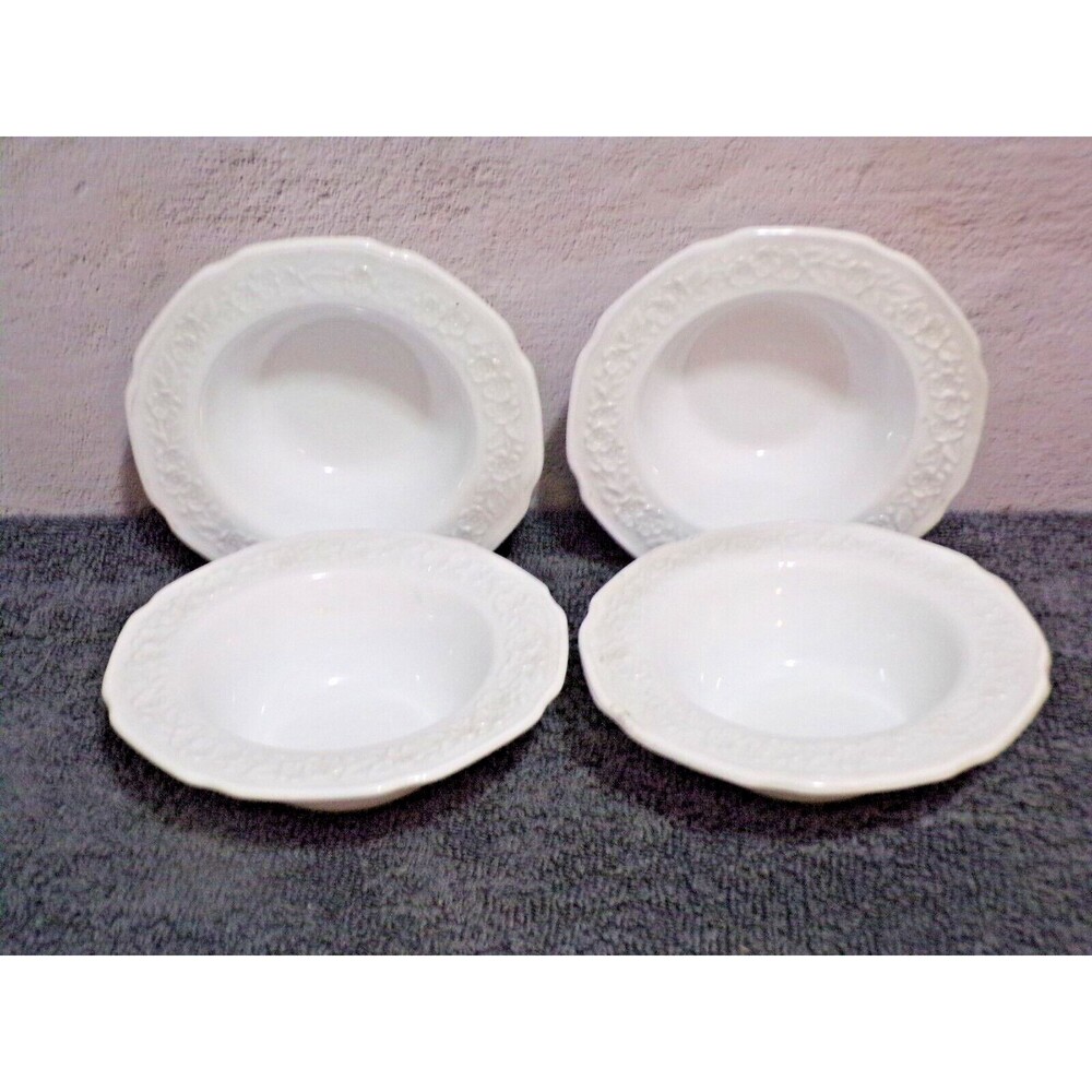 White Hobnail Milk Glass Flower Embossed Dessert Bowls Set of 4